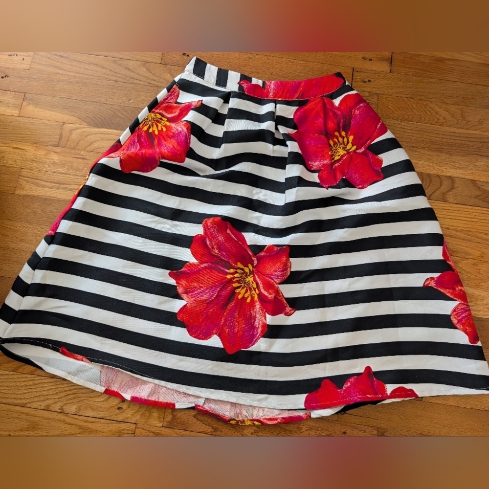 NWT My Amelia James Striped Floral A-Line Skirt
